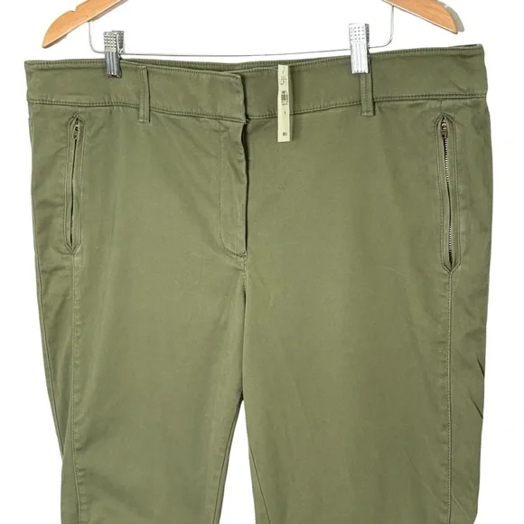 NWT LOFT Custom Stretch Slim-Straight Leg Ankle Pants 18 Olive Green Pockets - Picture 2 of 10
